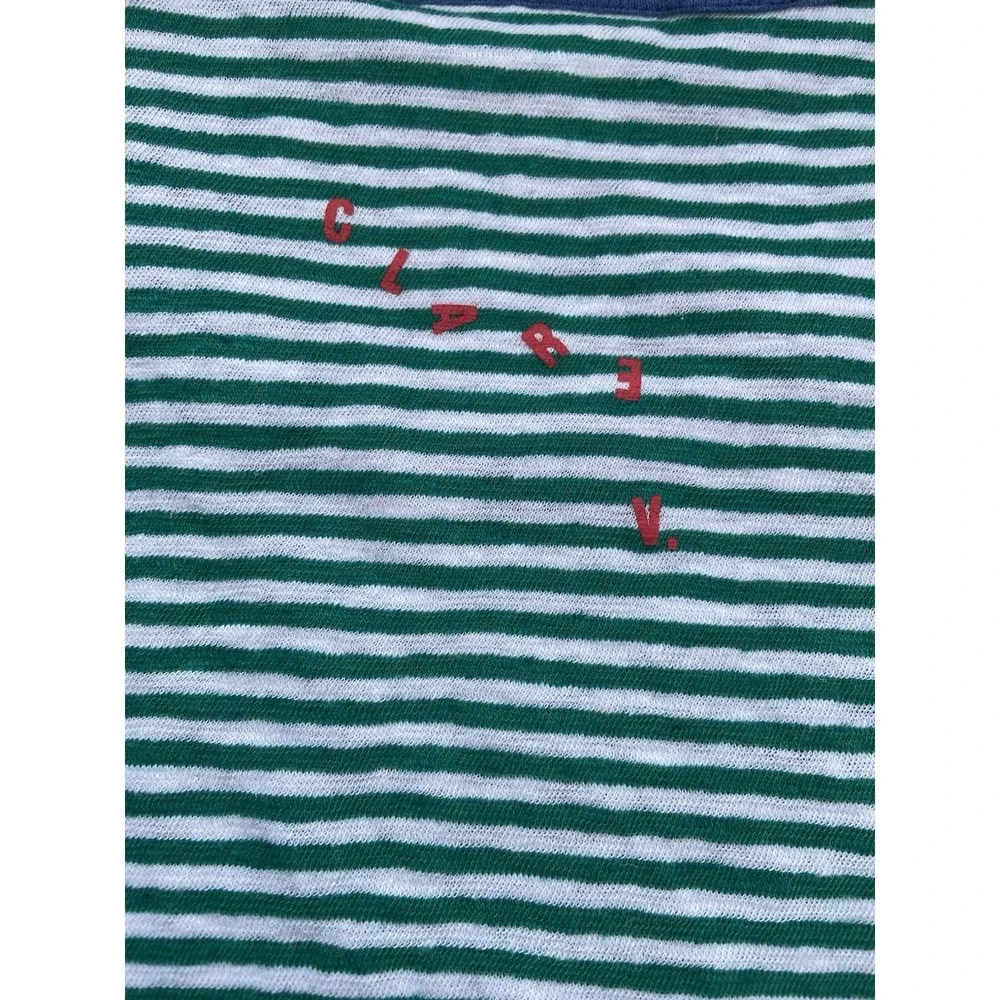 Clare V Camp Fit Tank Womens L Green White Stripe Linen Cotton Top Sleeveless